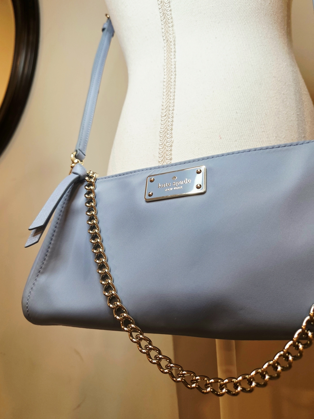 Kate Spade Convertible Crossbody Nylon Purse Baby Blue Baguette Demi Pochette - Picture 15 of 16